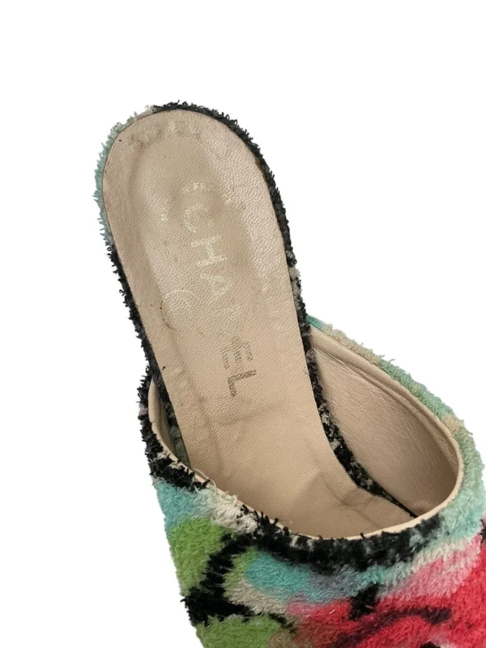 CHANEL Vintage Spring Summer 1997 Floral Terry Cloth Platform Mules sz 8.5